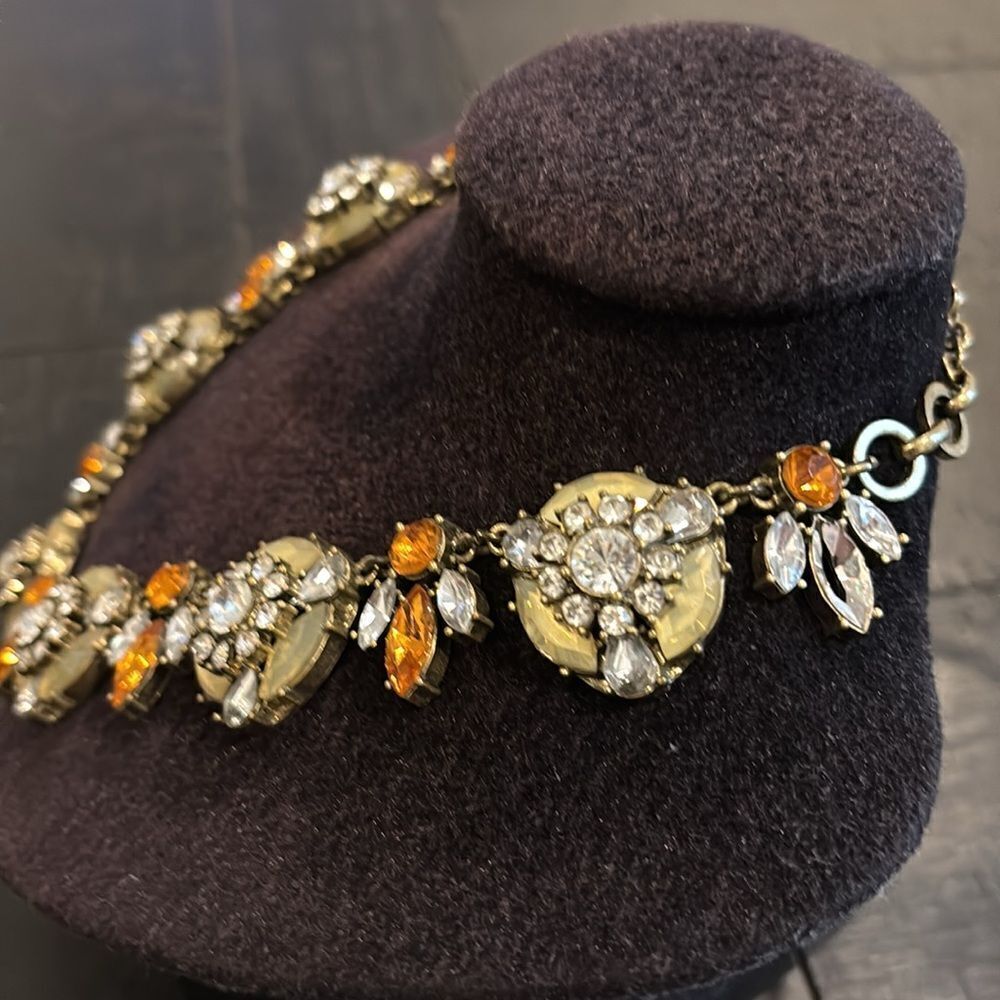 Joan Rivers Rhinestone Orange Bronze Tone Statement Cluster Necklace Floral Bee - Picture 3 of 10